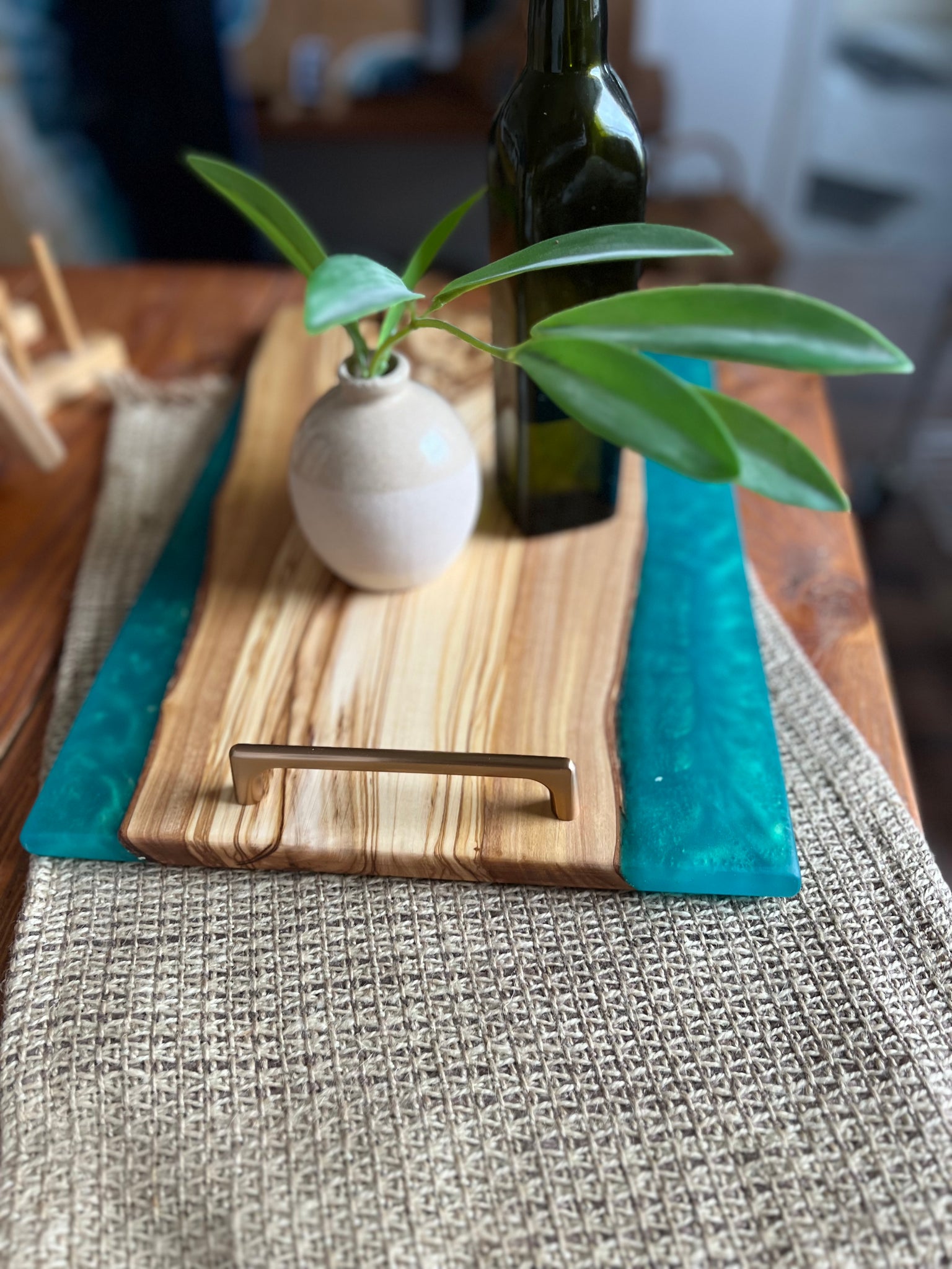 Olivewood Teal Serving Tray