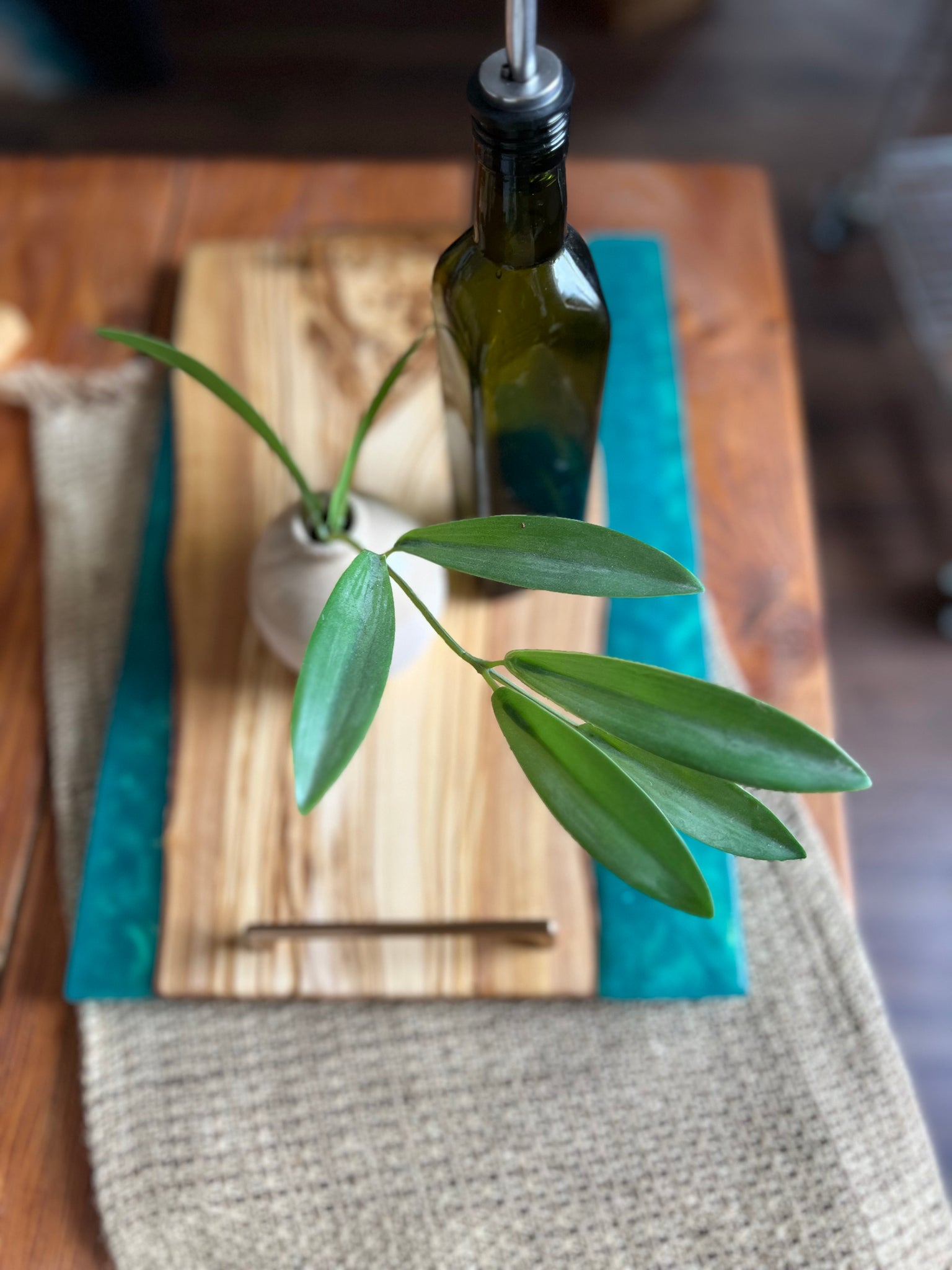 Olivewood Teal Serving Tray